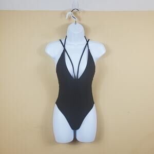 Alotpower Black Strappy One-Piece Swimsuit Size S